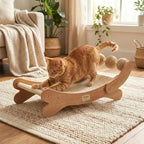 Sisal Cat Scratcher Bed with 3 Toy Balls for Indoor Cats, Durable Wooden 3-in-1 Hammock Lounge & Scratch Pad - Modern Furniture for Large Cats, Scratching Post Lounger