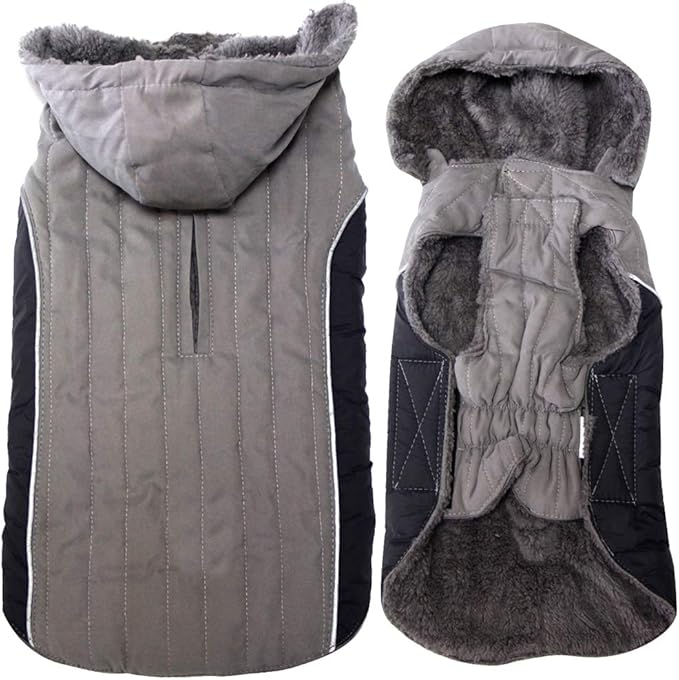 Fleece Dog Hoodie for Small Medium Dogs Super Warm Puppy Jacket for Cold Winter Dog Coats,Grey M