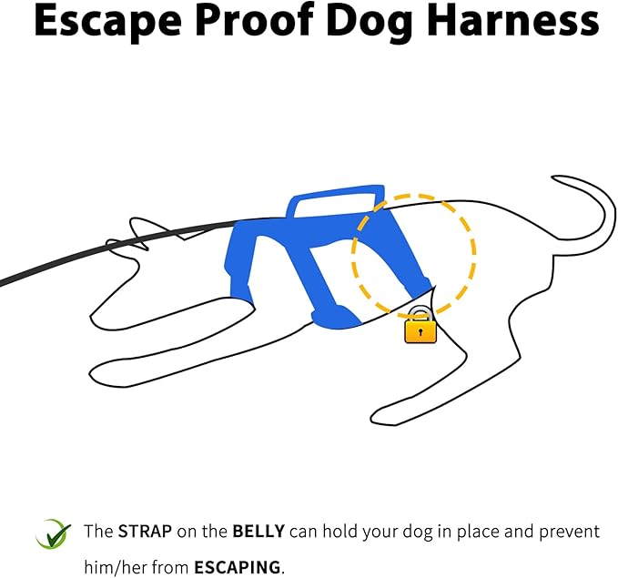 Huntboo Escape Proof Dog Harness, Escape Artist Harness, Reflective Dog Harness with Handle, Durable,Adjustable Vest for Small Medium Large Dogs Walking, Training, and Running Gear(Sea Blue,M)