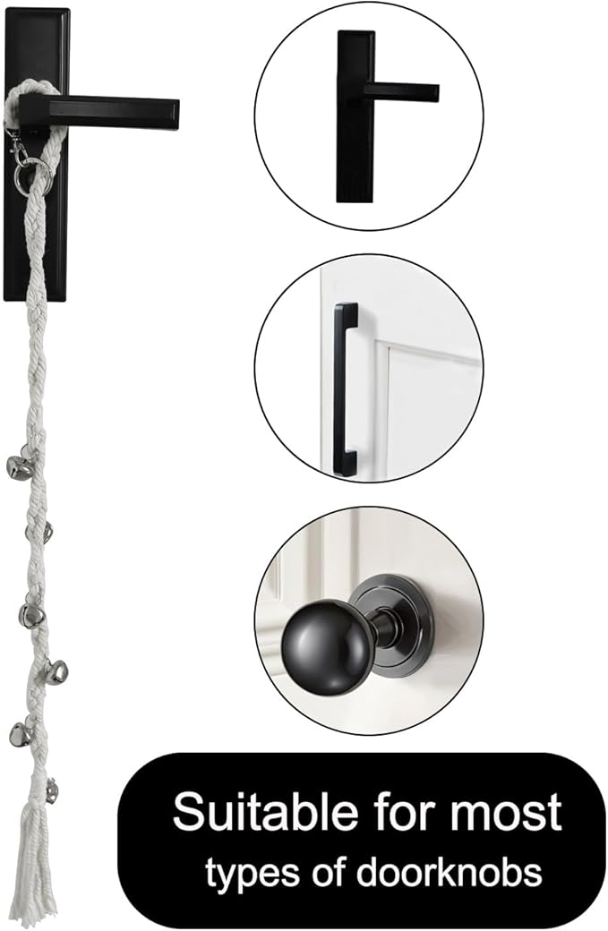 Dog Door Bell to Go Outside Puppy door bells for potty training Adjustable Puppy Doorbell, Outdoor or Indoor Dog Bells for Large and Small Dogs Handmade Boho Dog Bell Beige (Silver bell, 2 Pack)