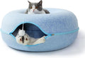 Peekaboo Cat Tunnel for Large Cats up to 30 lbs, Features A Jingle Ball, Removable and Washable Tunnel Bed, and a Cozy Donut Tunnel (Blue, 24 Inches)