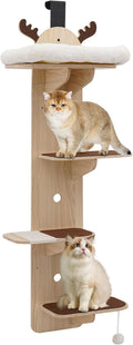 4-Tier Door Hanging Cat Tree, 67 Inch Vertical Climbing Frame with Scratching Posts & Cat Bed, Multi-Level Solid Wood Board for Kittens Jumping & Playing (with Cat Nest)