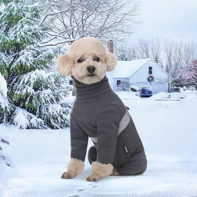 Polar Fleece Dog Pajamas Bodysuit - Warm Winter Jacket & Vest for Small Dogs, Medium Dogs - Four-Legged Clothes