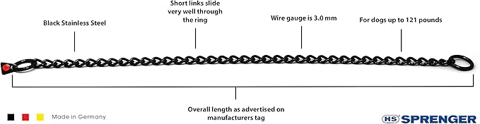 Herm Sprenger Black Stainless Steel Choke Dog Training Collar No-Pull Slip Chain for Small Medium Large Dogs for Easy Control Show Chain Collar Made in Germany 3mm 22in (55cm)