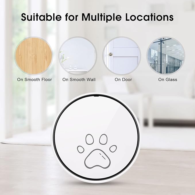 Comsmart Smart Wireless Dog Door Bell, Doggie Doorbell for Pet Potty Training Communication Go Outside Press Button with 38 Melodies 4 Volume Levels LED Flash (1 Receiver & 2 Transmitter), White