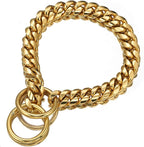 Strong 18K Gold Plated Dog Chain Collar Stainless Steel Width 10mm,12mm,15mm,18mm Cuban Link Choke Collar for Dog's Training,Daily Use (15mm,14'')