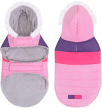 HDE Dog Puffer Jacket Fleece Lined Warm Dog Parka Winter Coat with Harness Hole Pink Stripe - L