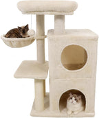 Tangkula Cat Tree Tower, 33.5 Inch Cute Cat Tower with 2-Tier Large Condo, Sisal Scratching Posts, Padded Top Perch, Dangling Toy, Rotatable Cozy Basket, Cat Climbing Furniture (Beige)