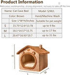 Cat Bed for Indoor Cats,Cozy Cat Cave Bed Cat House Cat Tent with Removable Cushion Pillow,Soft Warm Pet House Puppy Bed,Cute Bear Pet Nest for Cat Kitten Small Dogs (Brown, L-20.5x16.9x19.7 Inches)