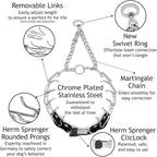 Herm Sprenger 3mm Prong Collar for Dog Training with Adjustable Length & Easy Quick Release Cliclock & Swivel Ring for Large Dogs (20-26" Neck)