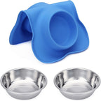 Hubulk Pet Dog Bowls 2 Stainless Steel Dog Bowl with No Spill Non-Skid Silicone Mat + Pet Food Scoop Water and Food Feeder Bowls for Feeding Small Medium Large Dogs Cats Puppies (Small, Blue)
