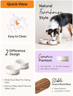 LE TAUCI PET Ceramic Dog Bowls for Medium Small Dogs - 3.2 Cup Medium Dog Food and Water Bowls with Acacia Wood Tray, Dual Food and Water Bowls with Weighted Non-Slip Base