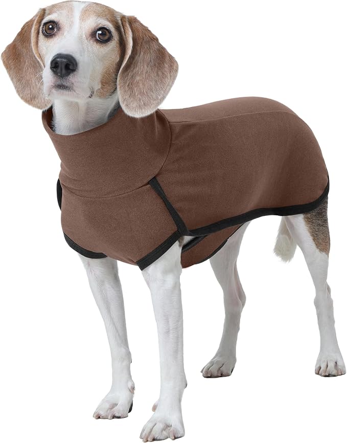 ROZKITCH Thick Dog Sweaters for Small Dogs Male, Pet Windproof Warm Cold Weather Jacket Vest Cozy Jumpsuit Apparel Outfit Clothes for Walking Hiking Travel Sleep Brown S