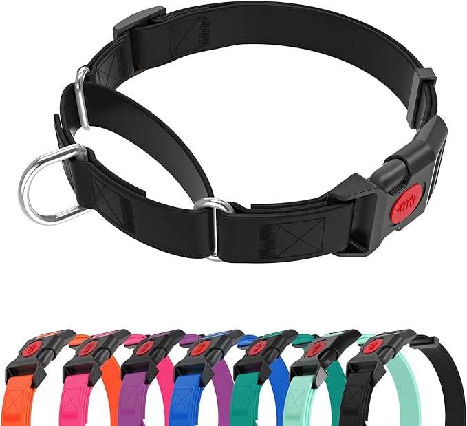 Waterproof Martingale Collar for Dogs,Easy to Clean Dog Collars with Safety Quick Release Buckle,Rubber Collar for Medium Large Dogs Walking Training (Black, M (16.5-20.8inch))