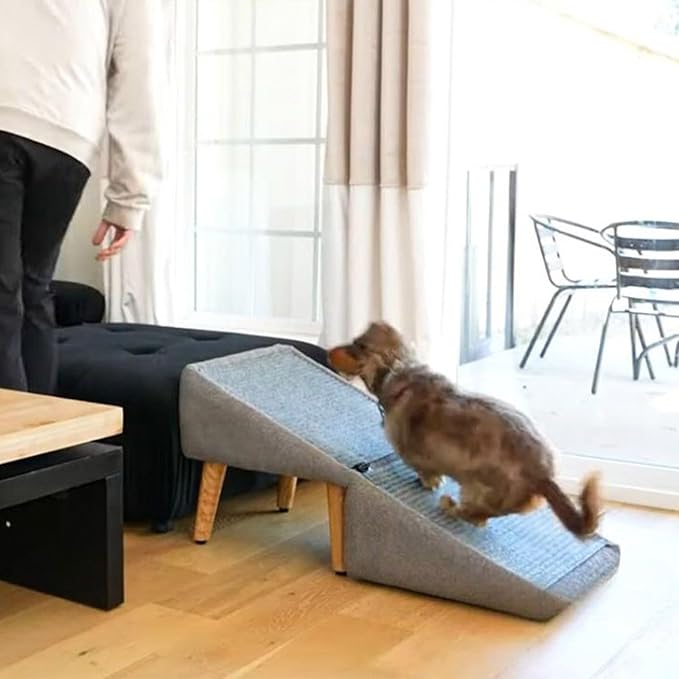 Dog Stairs Ramp Steps for Bed, 18" Wide All-in-one Split Ottoman Dog ramp for Couch,Solid Wood, Gentle 23 Incline, Foldable Pet Ramp for Large and Small Dogs