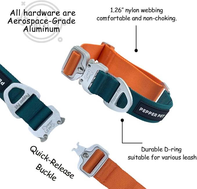 Heavy Duty Tactical Dog Collar,Metal Buckle Quick Release Collar for Large Dogs,1700 LB Strength Tested,Dual Color Nylon Collar for Walking,Training & Hunting
