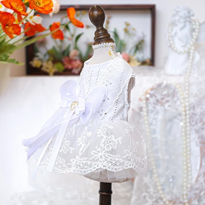 Fashion Sweet Puppy Dog Blingbling Princess Skirt Pet Dog Lace Cake Camisole Tutu Dress K-White XL