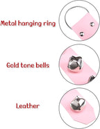 Frienda Hanging Jingle Sleigh Bells 7-Bell Dog Doorbells for Door Knob Faux Leather Belts Go Outside Dog Bells Christmas Decor and Holiday Decorations, 18.7 x 1.8 x 1 Inches(Pink with Silver)