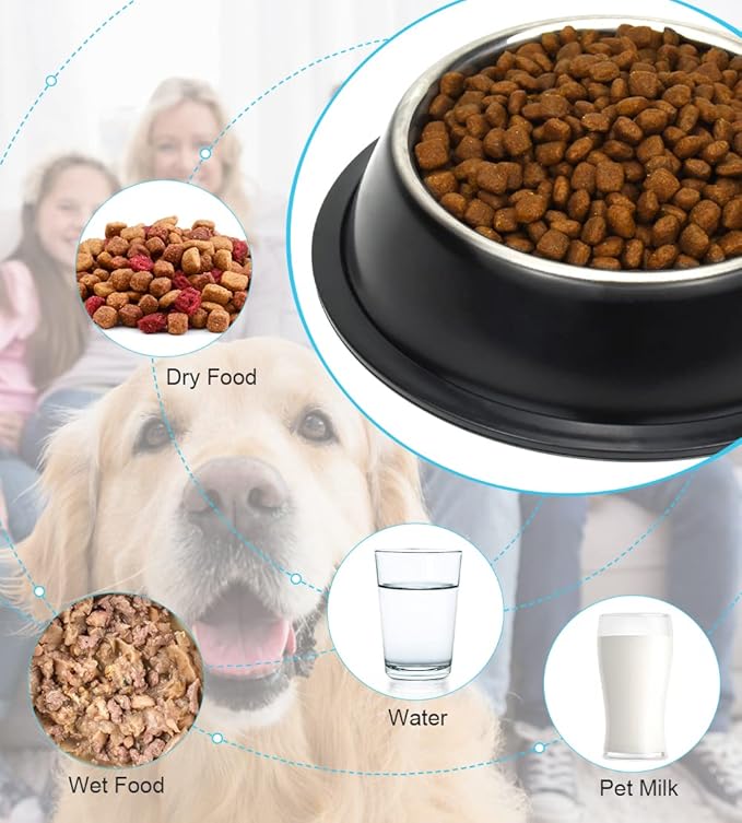 Stainless Steel Dog Bowls, Food and Water Non Slip Anti Skid Stackable Pet Puppy Dishes for Small, Medium and Large Dogs (2 Pack)