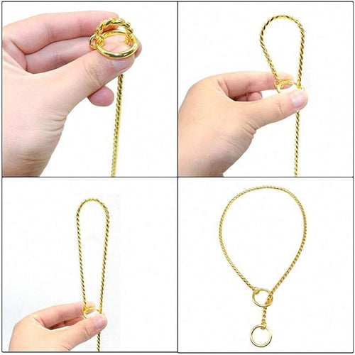 15mm Strong Silver Gold Stainless Steel Slip Dog Collar Metal Training Choke Chain for Large Dogs (34inch, Gold)