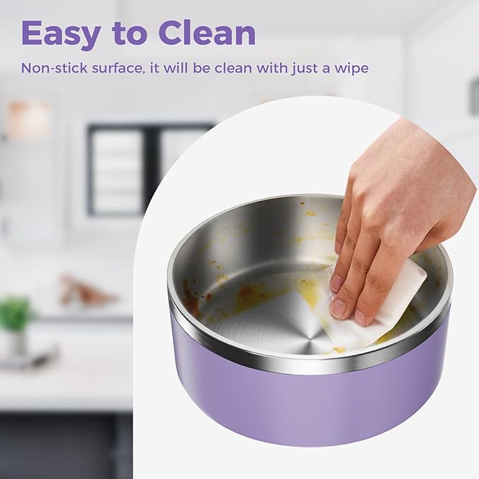 Dog Bowl, Stainless Steel Dog Food and Water Bowl with Non Slip Quiet Bottom, Easy to Clean, Dishwasher Safe, 40oz, Light Purple