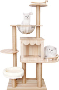 Cat Tree, L21.6*W15.7*H60in Wooden Cat Climbing Tower for Indoor Cats, Multi-Layer Cat Condo with Scratching Post, Cat House, Transparent Capsule, Holds 15kg/33lbs