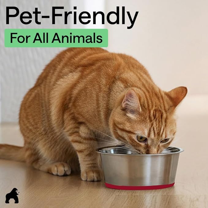 GORILLA GRIP Dog Bowls, Food Grade 304 Stainless Steel, Holds 4 Cups Each (32 fl oz) Food and Water Bowl for Feeding Dogs and Cats, Dishwasher Safe, Rust Resistant, BPA Free Rubber Base Set of 2 Red