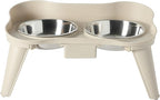 Gibson Home Wags N’ Whiskers 3 Piece Elevated Pet Bowl Set, 12oz Stainless Steel Dog & Cat Bowl with PP Stand, Non-Slip Raised Feeder, Food & Water Station, Dishwasher Safe, Taupe