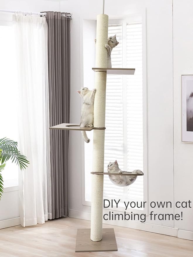 Transparent Cat Spoon Hammock for DIY Cat Tree Cat Tower Cat Apartment Sisal Scratching Post with Jumping Platform and Cat Ring DIY Cat Furniture Activity Center Kitten Playhouse (Beige)
