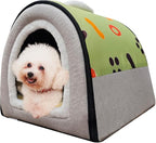 Dog Bed or Cat Bed,2 Ways to Use,Indoor Pet House with Fluffy Mat,Removable and Washable Cover,Splash-Proof House and Non-Slip Bottom,for Cats and Small Dogs(M Light Green & Gray)