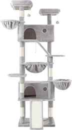 WEEWAY Cat Tree Tower for Indoor Cats,81'' Multi-Level Cat Furniture Activity Center,Stand House Condo Cave,Sisal Scratching Posts Ramps,Plush Perches Platforms Basket Hammock,Grey