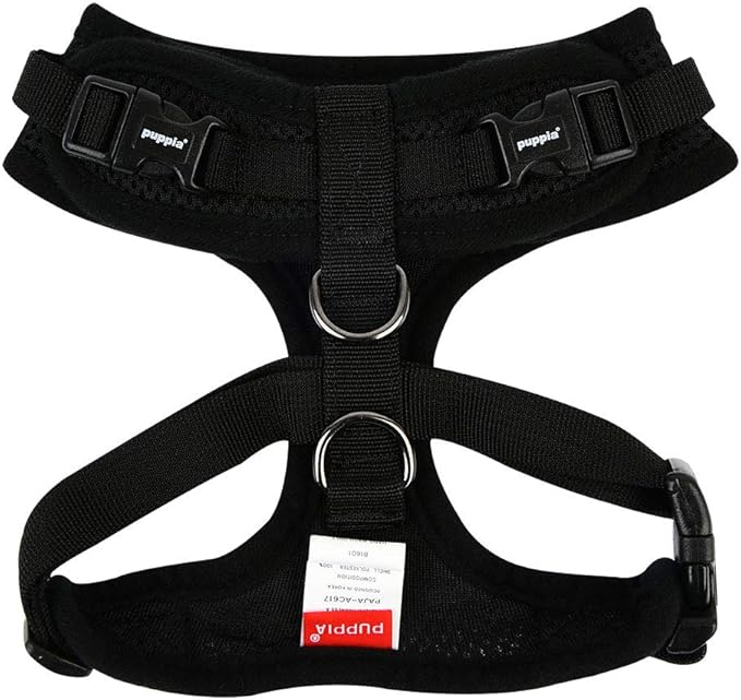 Authentic Puppia RiteFit Harness with Adjustable Neck, Black, Small