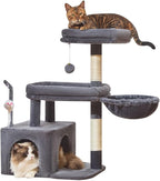 Taoqimiao MS043G Cat Tree, 32.2-Inch Cat Tower for Indoors Cats, Cat Condo with Large Cat Perch, Spacious Cat Cave, Scratching Posts for Small and Medium Cats, Smoky Gray