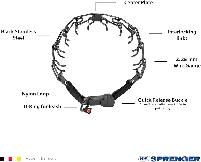 Herm Sprenger Black Stainless Steel Prong Dog Training Collar with Quick Release Buckle No Pull Collar for Dogs (Black, 16in x 2.25mm (Neck Size Up to 13in))