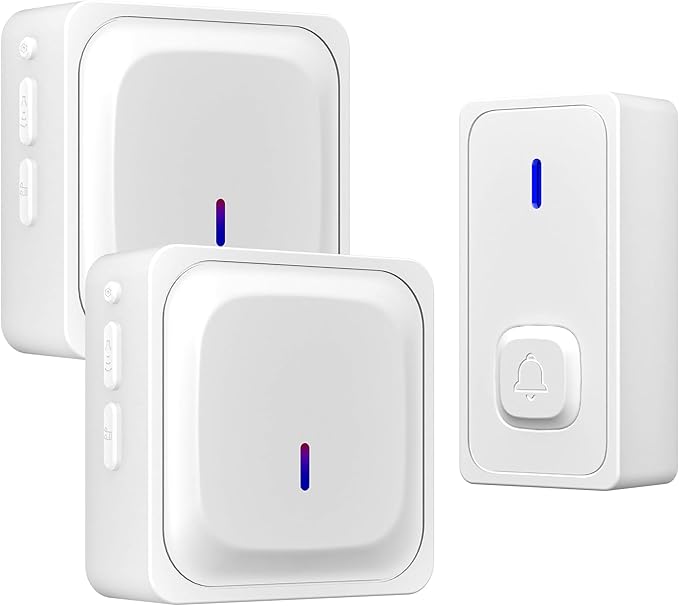 BN-LINK Wireless Doorbell with 2 Receivers, IP55 Waterproof 1000 Feet with 58 Chimes & LED Flash Adjustable Volume Wireless Door Bell, Perfect for Homes, Teachers Classroom Office (White)