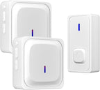 BN-LINK Wireless Doorbell with 2 Receivers, IP55 Waterproof 1000 Feet with 58 Chimes & LED Flash Adjustable Volume Wireless Door Bell, Perfect for Homes, Teachers Classroom Office (White)