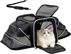 Double Expandable Cat Carrier,Airline Approved Soft-Sided Pet Travel Carrier for Small Dogs Cats Under 15 lbs,Waterproof 600D Oxford Fabric with Washable Replacement Liner,Odor-Free & Claw-Proof Black