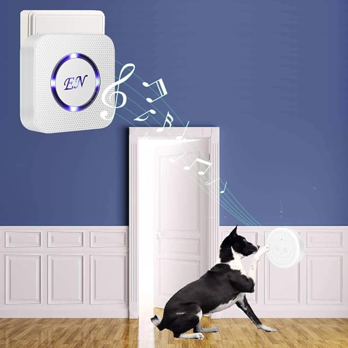 EverNary Dog Door Bell Wireless Doggie Doorbells for Potty Training with Waterproof Touch Button Dog Bells 1 Receiver and 4 Transmitters, White