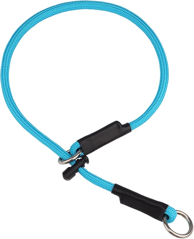 Martingale Dog Collar, 5/16” High-Strength Nylon Rope Slip Collar with Spring-Loaded Adjustable Stopper for Small, Medium & Large Dogs(Sky Blue, 22 inch)