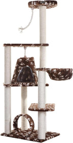 Cat Hammock Bed - Natural Sisal Tree Condo for Cats - Soft Plush Perch, Play Tube - Up to 50 lbs