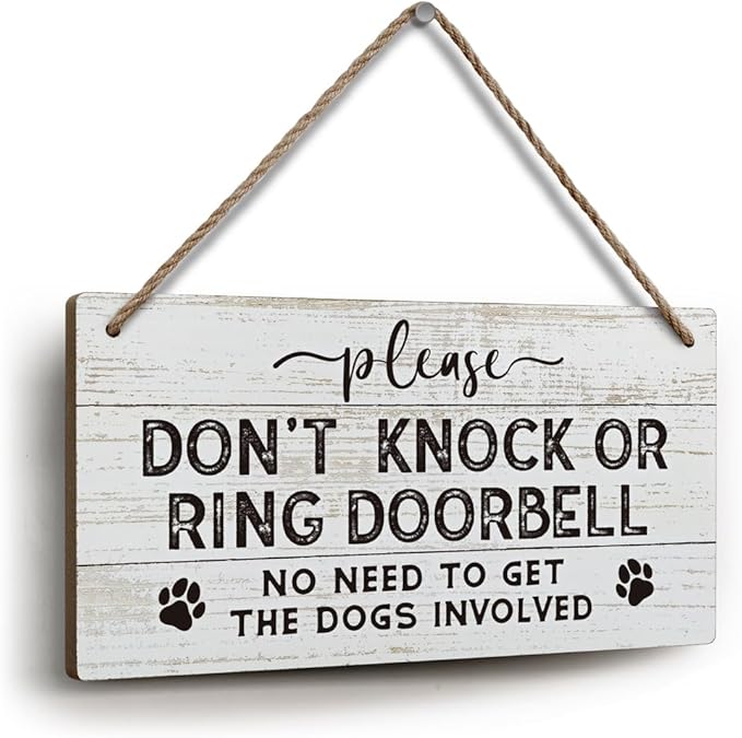 YZEXEZY Do Not Knock or Ring Doorbell Sign 6"x12"Dog Warning Wooden Sign for Front Door Hanger Gate Fence-Do Not Disturb