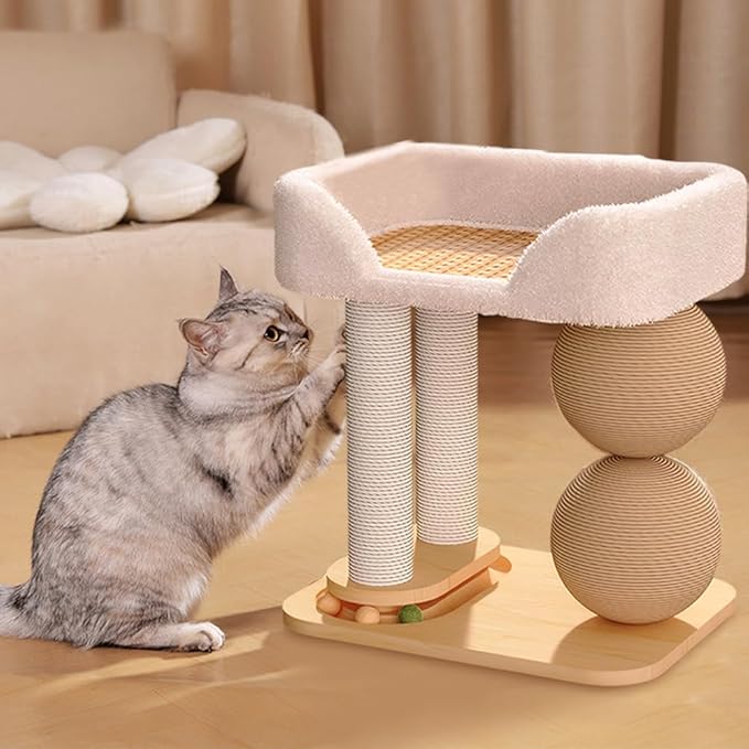 3-in-1 Small Cat Tree Tower, Small Cat Tower and Perch Bed, 16.5Inch Tall Cat Tree with 3 Sisal Scratching Posts and Ball Track Toy for Kittens and Indoor Cats