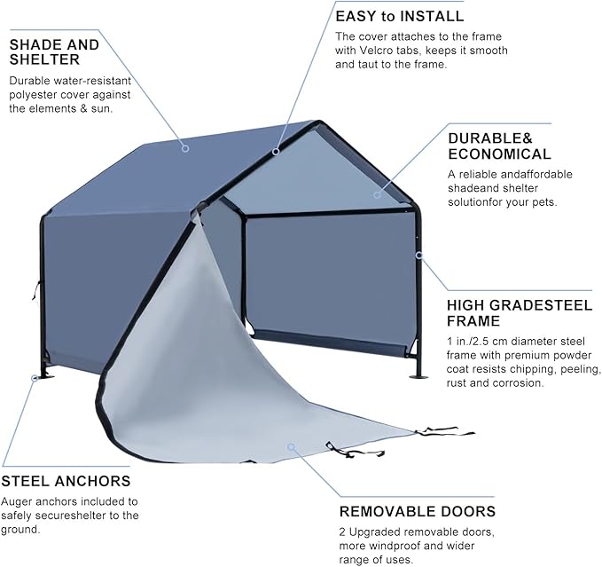 4x4 FT X-Large Outdoor Dog House for Large Dogs, Heavy Duty Weatherproof Dog Kennel with Upgraded Doors, Dog Tent for Outside Shelter, Waterproof Canopy Pet House for Small Animals, Navy Blue