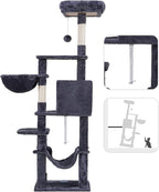Hey-brother Cat Tree with Large Hammock, Multi-Level Cat Tower for Indoor Cats, Cat Condo with Sisal-Covered Scratching Posts and Top Perch, Smoky Gray MPJ050G