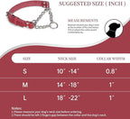 Martingale Collar for Dogs No-Pull Adjustable Training Collar with Stainless Steel Chain - Genuine Leather Anti-Slip Design for Small,Medium,Large Breed Dogs - Red (S)