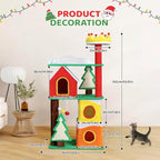 VINGLI 56IN Christmas Themed Plush Cat Tree, Multi Level Large Cat Tower for Indoor Cats with 3 Condos, Crown Top Perch, Xmas Tree Sisal Scratching Ramps, Posts & Hanging Balls Pet Activity Center