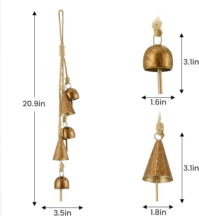Rustic Gold Metal Bells with Jute Rope for Christmas Tree, Wreath, Party, Wedding Decor - 3.5W x 21H