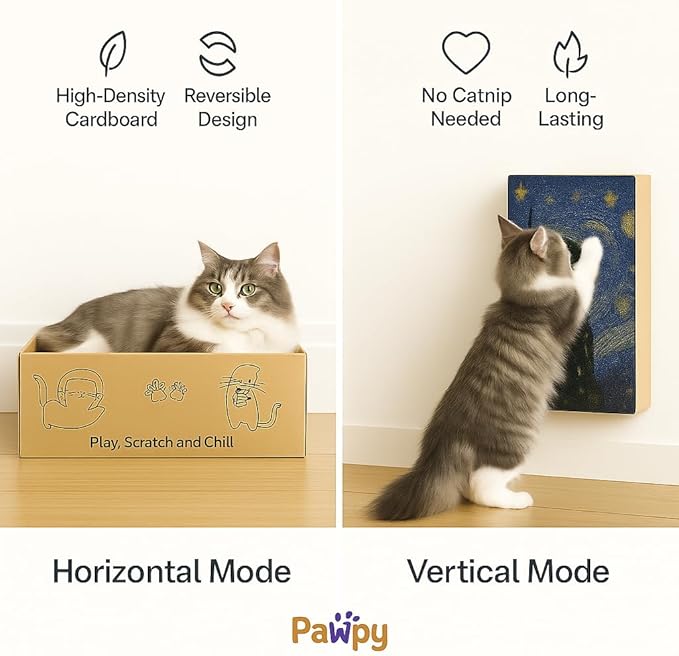 Cat Scratcher Box – Art Décor | Designer Cardboard Scratch Pads with Decorative Van Gogh-Inspired Design | Reversible Boards for Indoor Cats