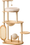 Solid Rubber Wood Modern Cat Tree with Scratching Posts Cat Scratching Ball and Board Washable Easy Clean for Large & Multi-Cat Homes