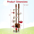 PETSITE Mushroom Floor to Ceiling Cat Tree, 79.5-104.5 Inches Height Adjustable Cute Ceiling Cat Tower with Sisal Scratching Posts, Condo, Side Basket Bed, Spring Toy, and Multiple Jumping Platforms
